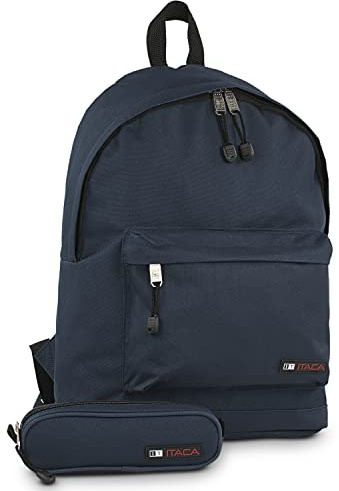 ITACA - Ryggsäck och penna fall. Polyester. Vadderad med övre handtag och justerbara handtag. Framficka och dubbelstängning. Ryggsäck, Marinen