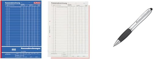 Kassenabrechnungsbuch 502 / Kassenbuch / A4 / 2x 50 Blatt + Touchpen Kugelschreiber