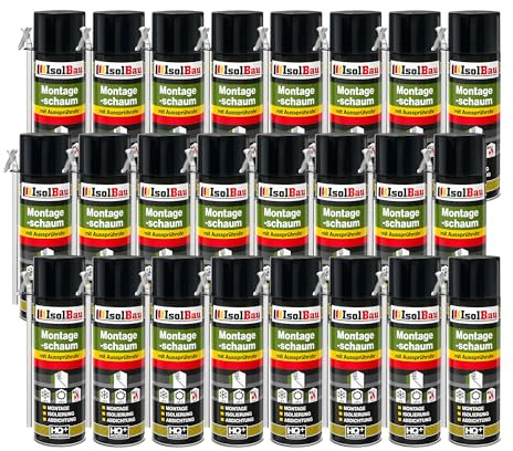 Isolbau B2 Montageschaum mit Aussprührohr - 24 x 500 ml PU-Bauschaum für Montage, Isolierung, Abdichtung, Innen & außen