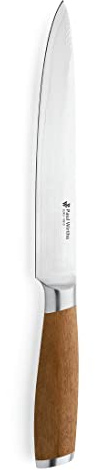 PW SURU Tranchiermesser, 67-lagiger Damaststahl, Akazienholzgriff, 20 cm | Das Messer hat einen VG-10 Kern, 60 HRC Härte, ist einteilig gefertigt und bleibt extrem scharf
