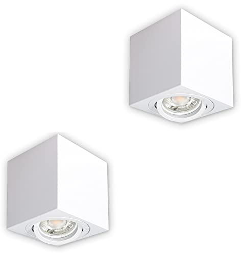 INNOVATE LED Spot en saillie orientable à 35° | Spot de plafond compact GU10 | Spot à poser moderne IP20 | Spot de plafond plat | Downlight apparent sans ampoule | 2 pièces, blanc carré
