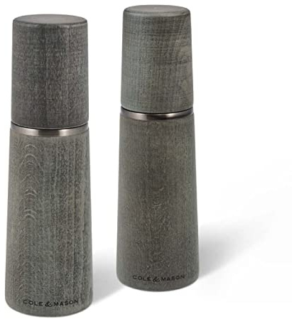 Cole & Mason Marlow Wood Mill Set - Balanced Salt and Pepper Grinders - Refillable Spice Tools - Adjustable Salt and Peppercorn Grinder Settings - Dark Grey