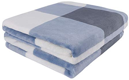 PiccoCasa Plaid Flannel Fleece Throw Blanket,Buffalo Checkered Soft Blankets and Throws, Tartan Decorative Lightweight Plush Blanket for Couch Sofa Bed, Single, 130 x 150 Cm, Blue and White