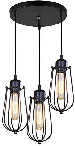 Industrielle Vintage Pendelleuchte E27 Schwarz Metall Deckenleuchte, Nordic LED Anhänger Suspension Kronleuchter(3 Flammen),für Wohnzimmer Schlafzimmer Dachboden Restaurant Café Bar Hotel Arztpraxis