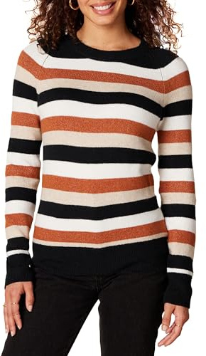 Amazon Essentials dam klassisk passform mjuk beröring långärmad tröja med rund hals, svart brun rugbyremsa, X-Large