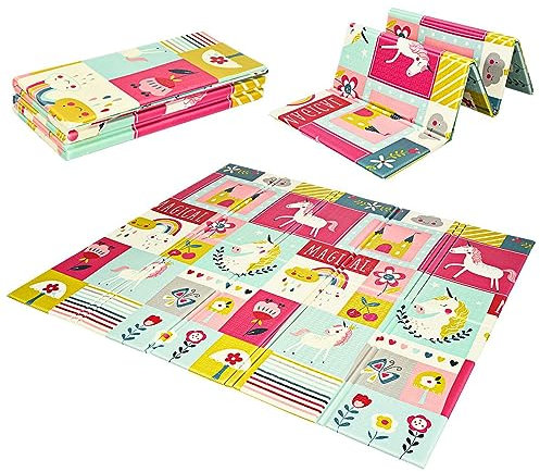 DREAMADE Faltbare Spielmatte Baby, 200 x 180 cm Doppelseiten Spieldecke aus XPE, Krabbelmatte für Indoor & Outdoor, Tragbare Babymatte für Laufstall & Picknick (Rot)