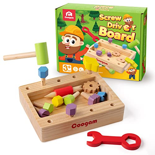 Coogam Holz Schraubendreher Werkzeugkasten Bau Sortieren Bauspielzeug Set Feinmotorik Montessori Pädagogisches Lernen STEM Board Weihnachten Geburtstagsgeschenk für 345 jährige Kinder