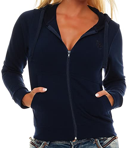 Gennadi Hoppe - Felpa con cappuccio da donna, giacca da allenamento, giacca sportiva, giacca casual, con cerniera, blu (navy), S
