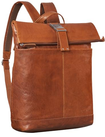 STILORD Hudson Vintage Rolltop Rucksack Leder mit Laptopfach 13,3 Zoll, Fahrradrucksack Kurierrucksack für Damen und Herren Farbe:schwarz