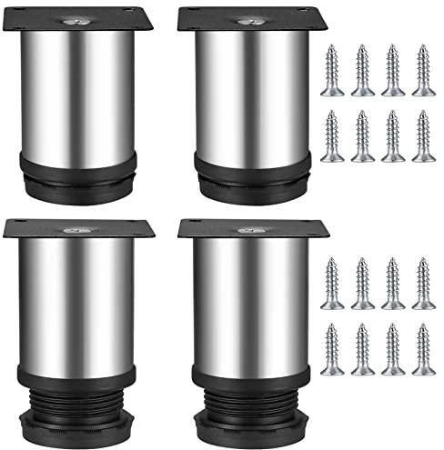 4 Pezzi Piedini per Mobili Regolabili Altezza, Gambe per Tavoli in Acciaio Inossidabile, Piedi Base Zampe Metallo per Armadietto, Divano, Letto