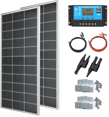 XINPUGUANG 300W Kit Panneau Solaire Système de Panneau Solaire 300W 2pcs 150W Mono Photovoltaic Module Contrôleur de Charge 30A pour Bateau, Voiture, Caravane, Camping-car, Batterie 12V