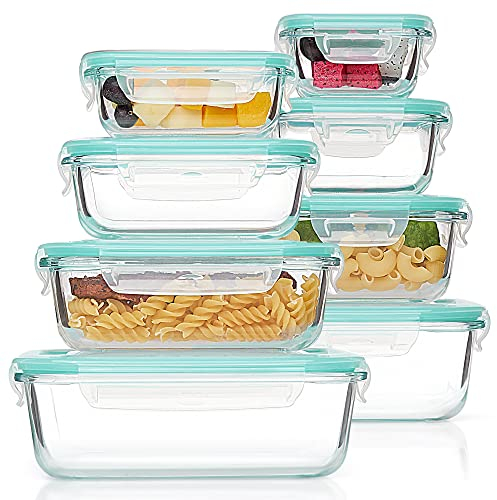 Vtopmart Set di 8 Contenitori Ermetici per Alimenti,Contenitori Vetro per Alimenti,Adatti per Frigorifero, Microonde e Lavastoviglie,Senza BPA，Verde