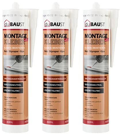 3x dubaust AMK24 Universal Montagekleber Holz Styropor Stein Zierleisten überstreichbar Acrylatklebstoff 511g Kartusche Weiss