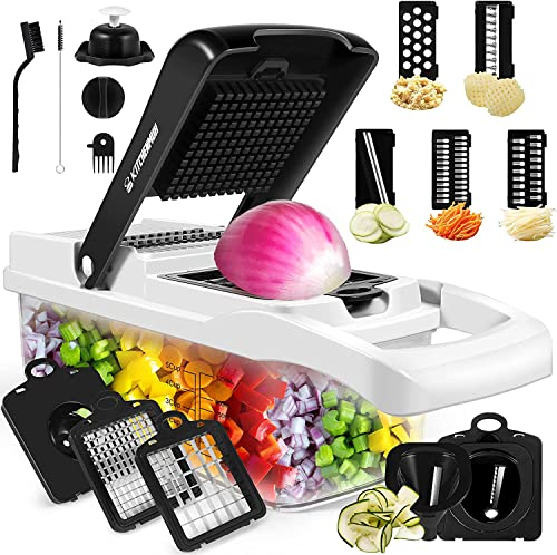 Picador de verduras, picador de verduras, 16 en 1, regalo de cocina, picador de cebolla y cortador de cebolla, pelador, espiralizador, rebanador de huevos y separador,El mejor accesorio de cocina