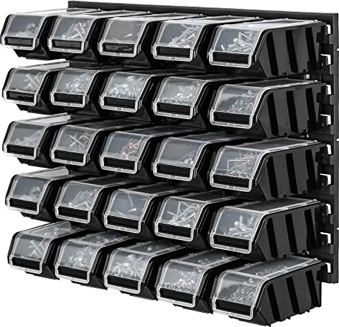KADAX Estantería de taller, 58 x 39 cm, estantería de pared para herramientas de plástico resistente, sistema de almacenamiento resistente a los rayos UV, paneles de pared (negro, 25 piezas)