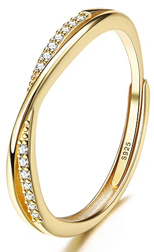 JeweBella Ring Damen Silber 925 Verstellbare Zirkonia Ring Silber/Gold/Roségold Minimalistisch Eheringe Verlobungsring Trauringe Fingerring Damen Schmuck