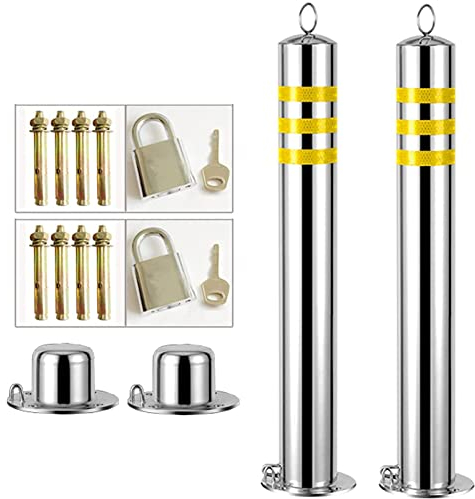 Oiyekntd Festparkpoller Sicherheitsposten mit reflektierenden Parkbarrieren, 2 langlebige Edelstahlsicherheits -Bollerpfosten für Auffahrten,76×800mm