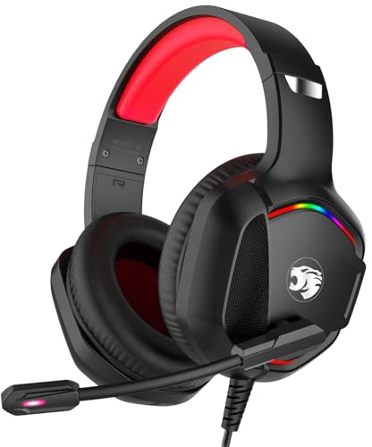 IMYB A36 Gaming Headset mit Mikrofon für Pc, Xbox One Series X/s, Ps4, Ps5, Switch, Stereo Surround Noise Cancelling Gaming kopfhörer mit Mic RGB Licht für Mac, Laptop, Nintendo, Gamer（Rot）