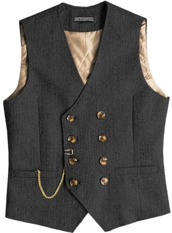 Solovedress Mens Vintage Wolle Anzugweste Regular Fit Weste Anzug Weste für Hochzeit Groomsmen(Black,XXXL)