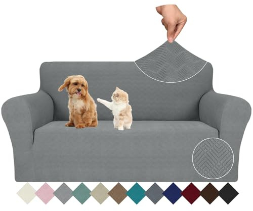 Ystyle Stretch Sofa Überzug 2 Sitzer, Sofabezug Rutschfest Mit Armlehne, Elastische Couch Überzug Jacquard, Universal Sofa Cover Moderne, Sofaschoner Hund Katze Für Wohnzimmer, Hellgrau