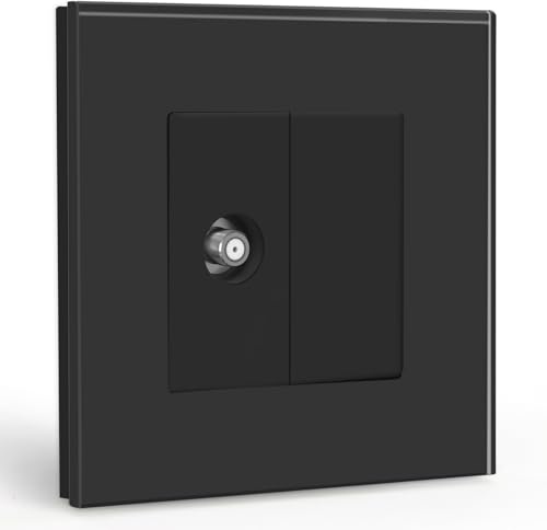 BSEED Wandsteckdose EU Standard 1/2 Satellit Steckdose Unterputz und 1/2 Blankes Panel mit Glas Rahmen Schwarz 86mm