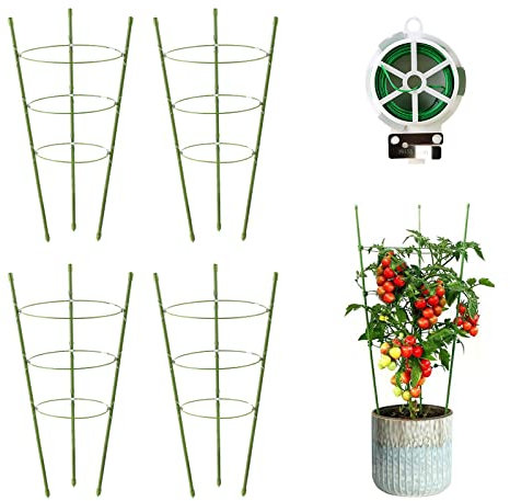 JCKHXG 4 Pack Tomato Cage, 18 inches Plant Support Cages for Garden, Upgrade Garden Plant Stakes with Adjustable Rings, Plants Trellis for Tomato, Flower, Climbing Plants, with Twist Tie