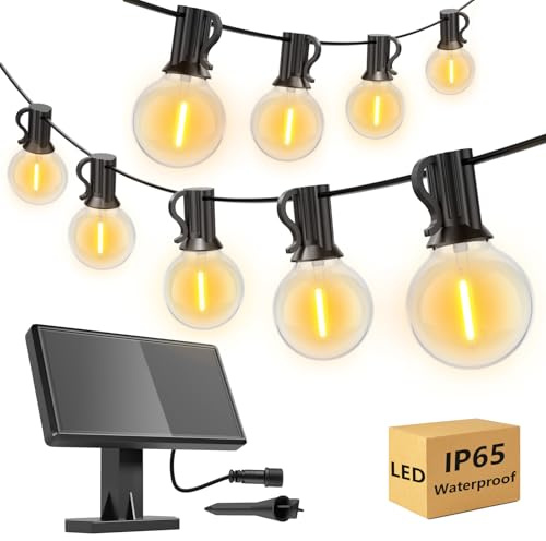 SUWIN IP65 Waterproof 60FT Solar Lights Outdoor Garden, Solar String Lights with LED Shatterproof Bulbs, Festoon String Lights for Backyard Porch Patio