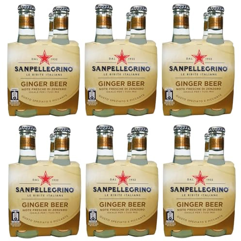 San Pellegrino Lot de 24 bouteilles en verre jetables pour boissons gazeuses sans alcool italiennes avec notes de gingembre 20 cl