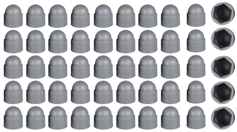 M10 Plastic Nut and Bolt Protection Dome Cover, Hex Nut Protective Caps Cover, No Thread, Grey, 50 PCS