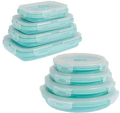 Gatphy 8PCS Collapsible Food Storage Containers Foldable Silicone Lunch Box with Lids Reusable Stackable BPA Free Microwave Dishwasher Safe for Kitchen School Office