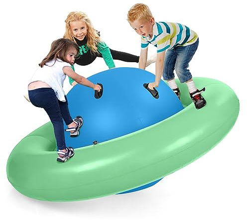 GYMAX 88'' Inflatable Dome Rocker Bouncer, Giant Inflatable Rocking Planet with 6 Handles, Indoor Outdoor Large Blow Up Rocking Ball for 5 Years Old+ Boys Girls, Max Weight 113kg (Blue+Green)