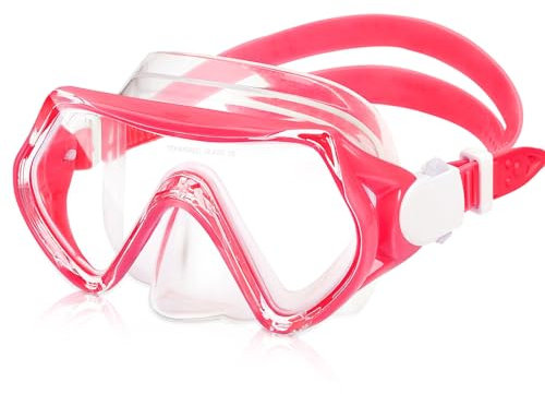 Powmag Taucherbrille Kinder,Schwimmbrille Kinder Schnorchelmaske für Jungen Mädchen Jugendliche, Tauchmaske Schnorchelmaske Nasenabdeckung 180°Panorama HD Anti Nebel Anti-Leck(Rosa)