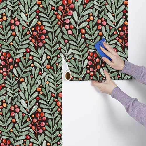 Yullpaper Selbstklebende Tapete Grün Blumen/Blätter Klebefolie Muster Wand Fototapete Wohnzimmer Dschungel Tapete Selbstklebend Vintage Küchentapeten Möbelfolie Grün Folie Küchenschränke 44,5 X 300cm