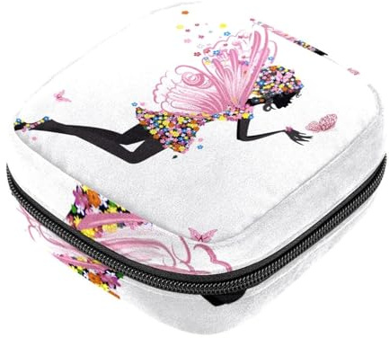 Pink Butterfly Fairy Girl Flowers First Period Kit for Girls, Tampon Pantyliners Menstrual Purse, Nursing Pad Holder with Zipper, Sanitary Collect Napkin Bag Organizer