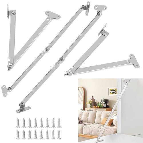 4 Pcs Drop Down Hinges, Cabinet Lid Stay Folding Hinges, 180 Degree Lid Support Flap HingesSoft Close Furniture Kitchen Cabinet Cupboard Wardrobe Door Hinge, with Screws