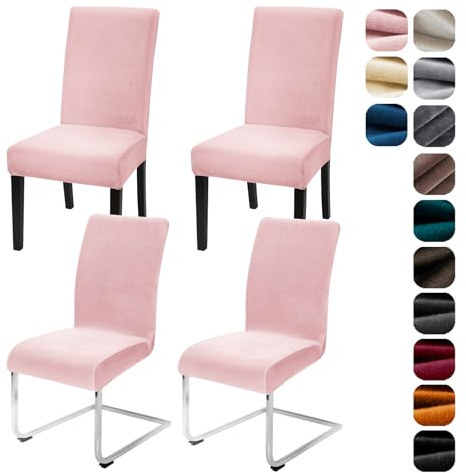 Alishomtll Stretch Samt Stuhlhussen 4er Set Velvet/Velour Stuhlbezug Schwingstuhl Elastische Hussen Waschbarer Stühle Schutz für Küche Restaurant Hotel Bankett Hochzeit (Rosa, 4 Stück)