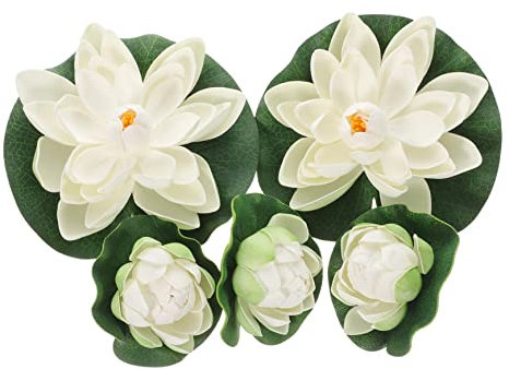 Amosfun Realistische Künstliche Teichpflanzen Lotuslilien-Set Weiße Schwimmende Lotusblumen Für Die Außen- Und Innendekoration