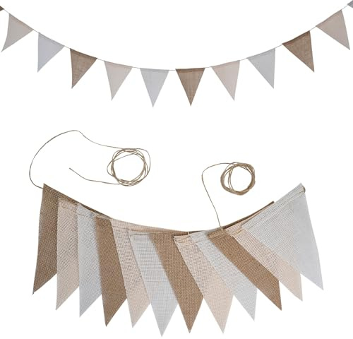 Wambere Wimpelkette Leinen Wimpelkette,3,6M Wimpel Girlande 12 Stück Wimpeln,Wimpelkette Outdoor,Dekorative Hängefahne für Hochzeit Geburtstag Karneval Party Festival Fotohintergrund,Beige