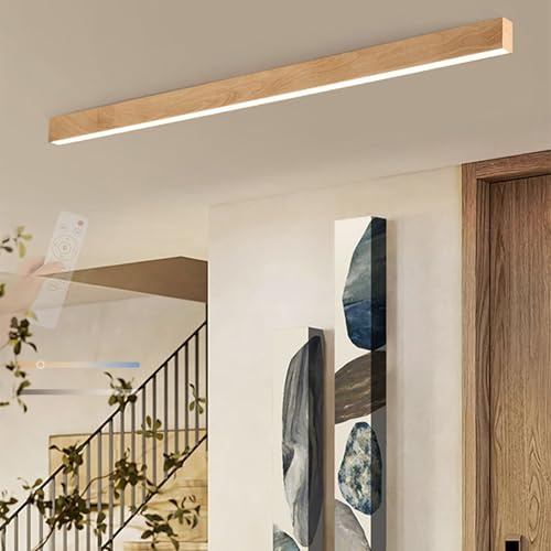 TZSMUM Holz LED Deckenleuchte Indoor Dimmbar Deckenlampe mit Fernbedienung 2700K - 6500K Deckenleuchten Kreative Design Rechteckig Acryl für Schlafzimmer Wohnzimmer Küche (Helles Holz,60cm)