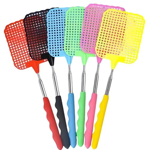 Zhenghebuy 6Pcs Telescopic Fly Swatters with Stainless Steel Handle,Powerful Fly Swatters with Adjustable Handles for Indoor,Outdoor