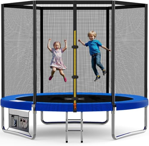Devoko Trampoline Extérieur Ø228 / 305/366 / 427cm, Trampoline de Jardin Robuste, Cadre en Acier Galvanisé avec Sac de Rangement, pour Enfants et Adultes, Bleu