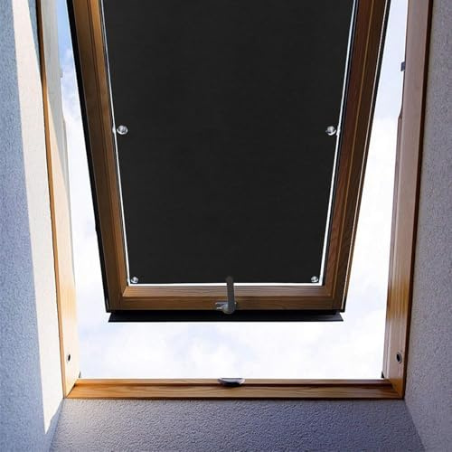 Moboo Dachfenster Rollo Thermo Sonnenschutz Verdunkelungsrollo für Dachfenster UV Schutz mit Saugnäpfe ohne Bohren ohne kleben (Schwarz,92x80cm)