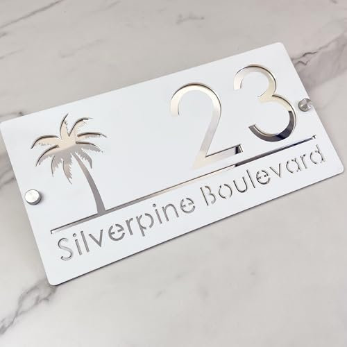Placa de Dirección Personalizada - Número de Casa 3D en Acrílico, Corte Láser, Diseño Moderno con Efecto Flotante y Árbol de la Vida - Letrero Exterior para Hogar, Hotel y Apartamento (White silver)