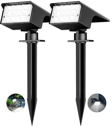 kolpop [Lot de 2/77 lampes de jardin LED pour jardin extérieur 6000 K blanc froid, étanchéité IP65, 3 modes, 800 lm, lampes solaires Dusk to Dawn pour cour, arbres, chemin, plantes d'extérieur