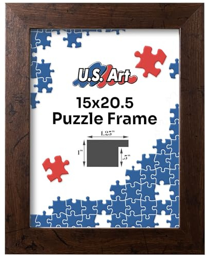 US Art Distressed Mohagany 15x20.5 Puzzle Frame 1.25 Inch Wide - Handmade American Picture Frames with Preinstalled Hangers and UV Blocking Plexiglass, 15x20.5 Frame
