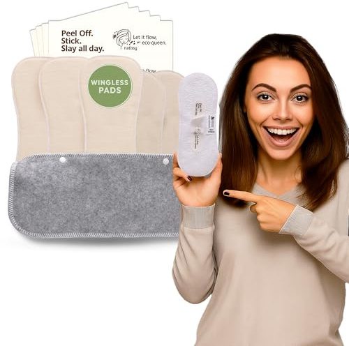 Flügellose waschbare Stoffbinden mit Klebestreifen für starke Tage (L+XL, 6er-Pack) – Heiß waschbare Damenbinden aus Bio-Baumwolle – Rutschfest & bequem – Hautfreundliche Periodenbinden – Made in EU