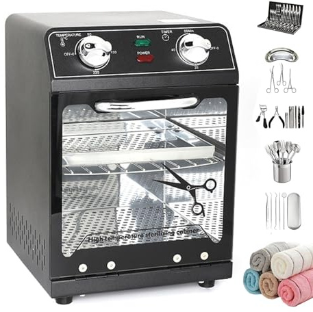 HDaspijh Stérilisateur Haute TempéRature 220 °C, Stérilisateur à Chaleur Sèche 600 W 8 L avec ContrôLe De La Température Et Minuterie, pour Manucure, Coiffure, Clinique Dentaire,Black