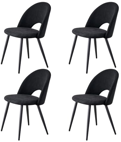 BenyLed Set di 4 Sedie da Pranzo in Velluto Matty, Sedia da Cucina Imbottita Moderna di Metà Secolo con Gambe in Metallo per il Soggiorno, Sala da Pranzo (Nero)
