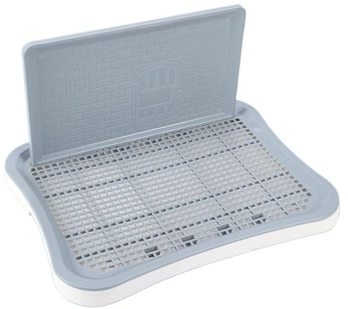 MOUNTTU Bac à litière pour Chien avec paroi Haute et Colonne, Toilettes pour Chien en polypropylène de capacité avec Instructions de Dressage pour Petit Chiot d'intérieur, Blanc