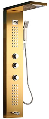 Set rubinetto doccia, Nichel spazzolato display digitale pannello doccia colonna doccia a pioggia cascata getti idromassaggio vasca da bagno miscelatore rubinetto nero dorato(Golden Plated Shower)